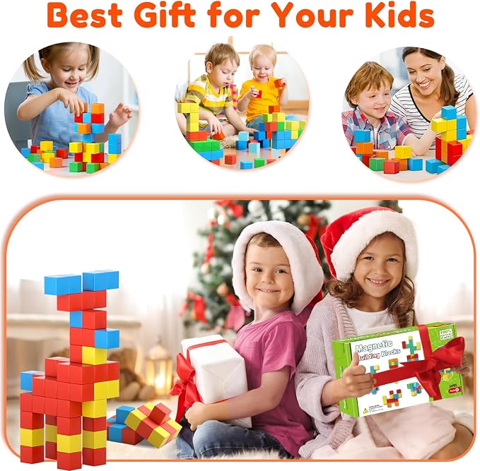 Feoxialy Magnetic Blocks,1.42IN 32pcs Large Magnet Building Block for Kids | Toddlers Toys for 3 4 5 6 7 8 Year Old Boys Girls Magnet Cubes Learning Sensory Toy for Kids Age 4-8 Christmas Birthday Gifts