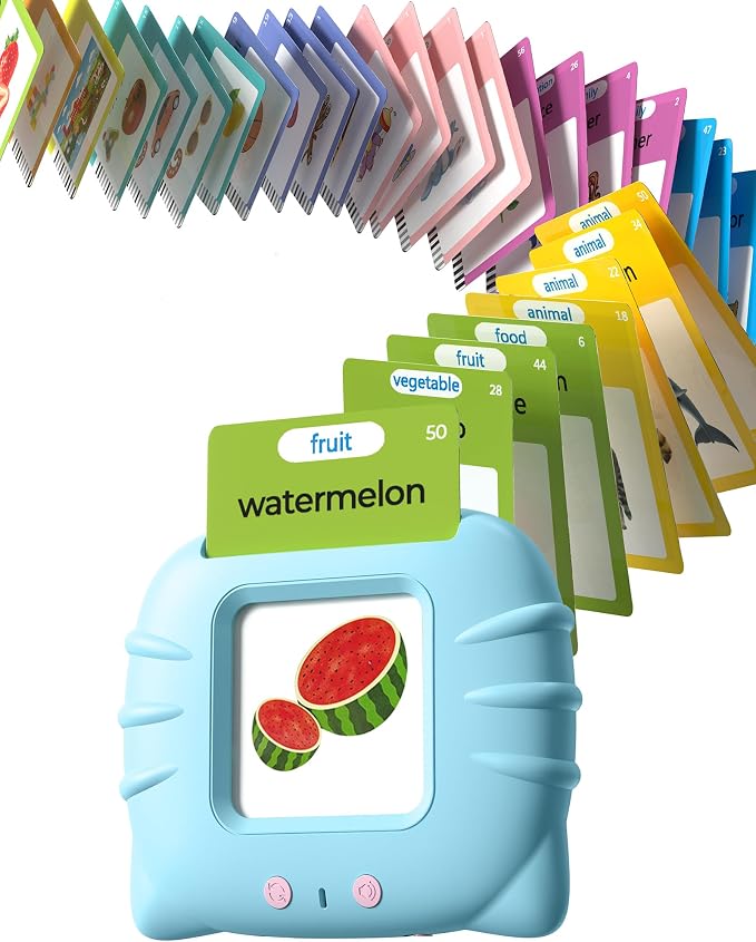 Airbition Talking Flash Cards for Toddlers Ages 1‑4, 510 Words English Blue | Montessori Language Learning Toys with 31 Themes, Children's Sensory Toys, Pocket Speech Therapy Device for Children