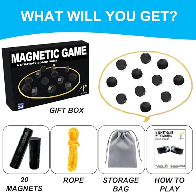 Magnet Game with String for Family Game Night & Travel & Camping - Magnetic Chess Games with Full-Size Stones - Fun Portable Two Player Strategy for Adults Teens and Kids