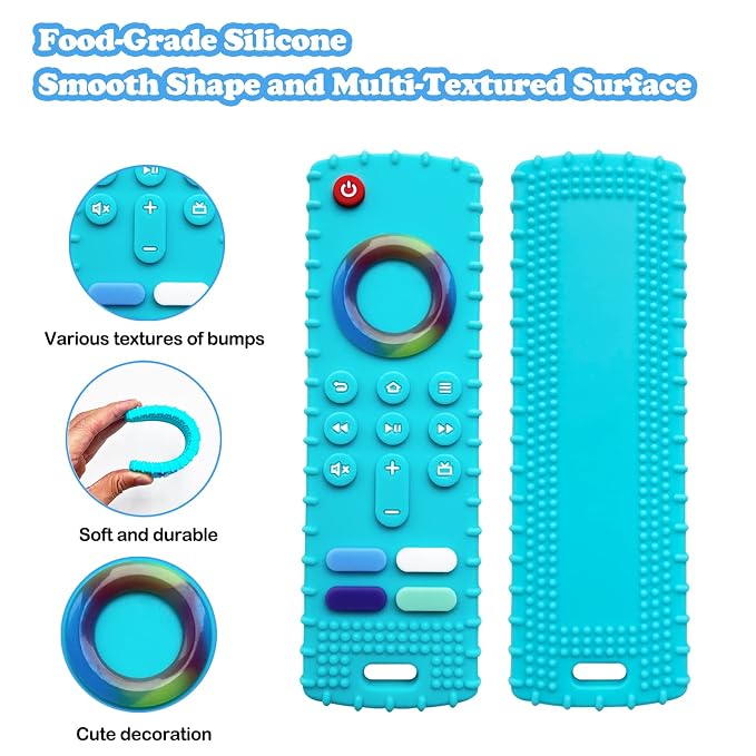 ROBBEAR Baby Teething Toys, Food Grade Silicone Teether for Babies 3 6 12 18 Months, Fire TV Stick Remote Shape Toddlers Chew Toys, Freezer BPA Free (FTV Green)