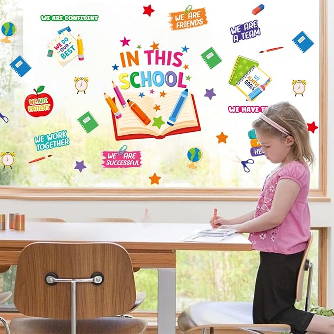 LHIUEM in This School Wall Stickers Positive Affirmations Window Cling | Motivational Quotes Wall Decals Bulletin Board Classroom Decor Colorful Inspirational Wall Decor for Classroom Kindergarten