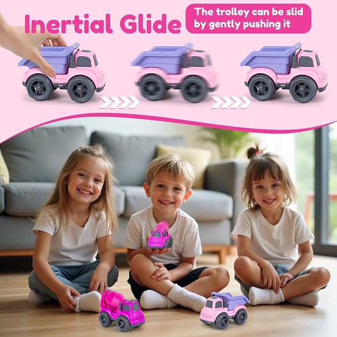 Aigitoy Toddler Car Toys Set - Mixer and Dump Truck for 2-4 Years Old | Sandbox Outdoor Vehicles Toy, No BPA, Phthalates, PVC, Recycled Plastic, Easter Christmas Birthday Gifts Boys Girls (Pink)
