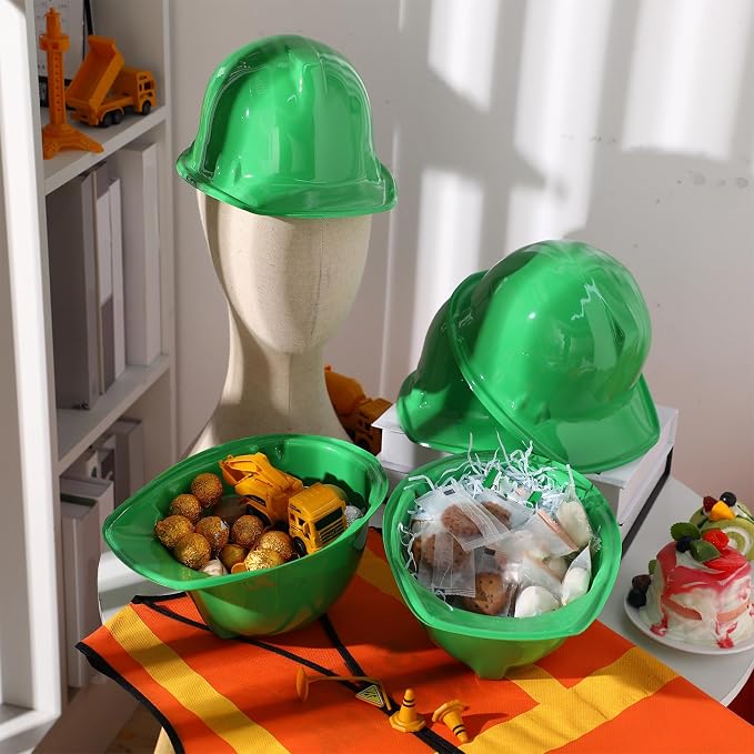Sumind 48 Packs Construction Party Hats Kids Plastic Worker Helmet Bulk Toy for 3-8 Years Children Dress up Party Supplies(Green)