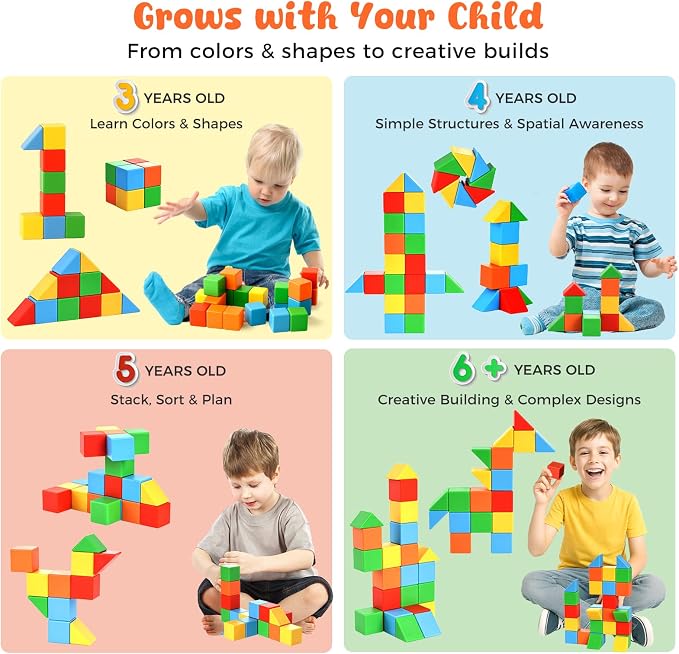 LovesTown 28PCS Large Magnet Building Blocks, 1.3inch, with a Storage Bag | STEM Building Toy, for Kids 3+, Montessori Learning Cubes, Fine Motor Skills, Creative Play