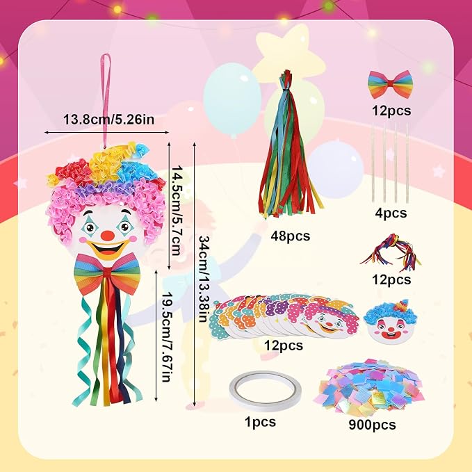 Fennoral 12 Pack Clown Craft Kit for Kids Make You Own Carnival Circus Poke in Art Craft Kits DIY Carnival Creative Activity Birthday Party Decoration