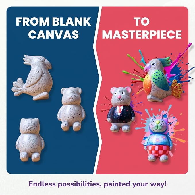 Rock Buddies - DIY Resin Shaped Stone Like Material Animal Figures - Ideal Arts and Crafts for Kids 3-12 Yrs old - Complete Kids Painting Crafts with 6 Projects, Paint, & Brush - Children's Activities