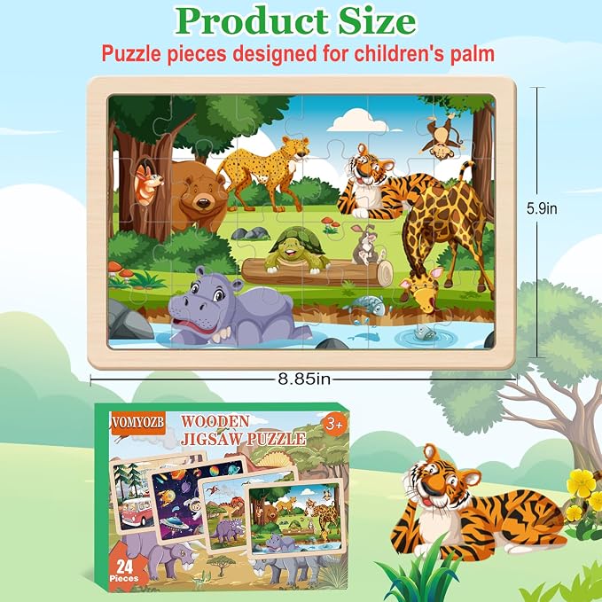 Puzzles for Kids Ages 4-6, 4 Packs 24 Piece Wooden Jigsaw Puzzle for Toddlers 3-5, Preschool Educational Toys Gifts for Boys and Girls