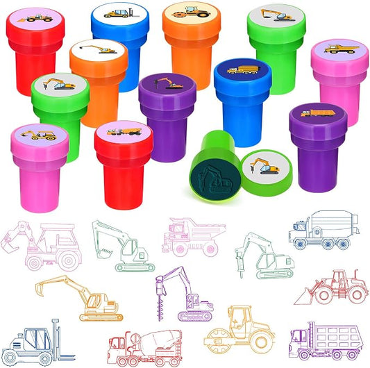 Cinrobiye 24 Pcs Construction Stampers Party Favor Set, Cute Building Site Stamps for Kids Birthday Party, Classroom Rewards, Educational Toys, Goody Bag Fillers, Construction Themed Party Supplies