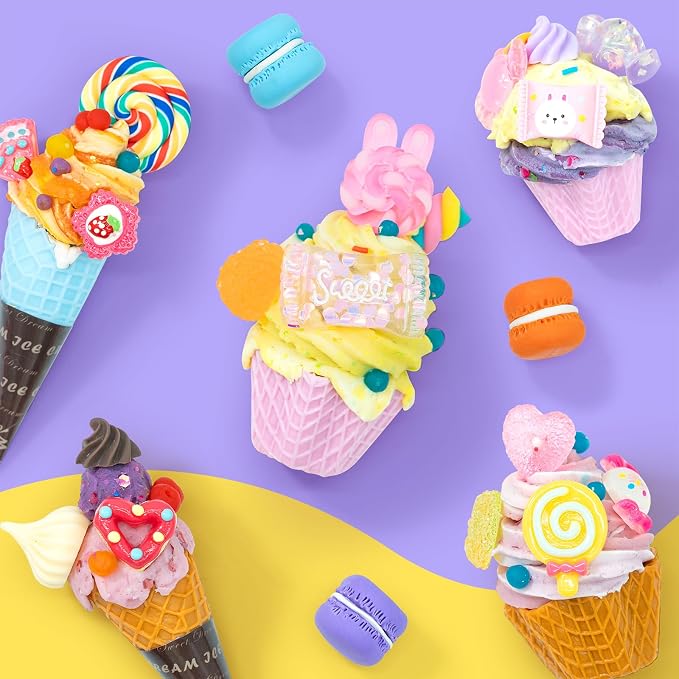 SIMPLIPLAY Ice Cream Sensory Dough Kit, 6 PCS 18oz Glitter Doughs | Soft Clay Ice Cream Toys with Cone, Mold, Fruit Pieces, Accessories(120 Pcs+), Christmas Birthday Gift for Girls Age 3 4 5 6