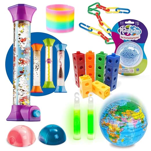 hand2mind Sensory Fidget Toy Kit, Play Therapy Toys, Fidget Tube, Mini Glow Sticks, Play Foam, Stress Ball, Anxiety Sensory Items, Occupational Therapy Toys, Calm Down Corner Supplies (128 Pieces) | Sensory Fidget Toy Set, Calming Corner Classroom, Anx...