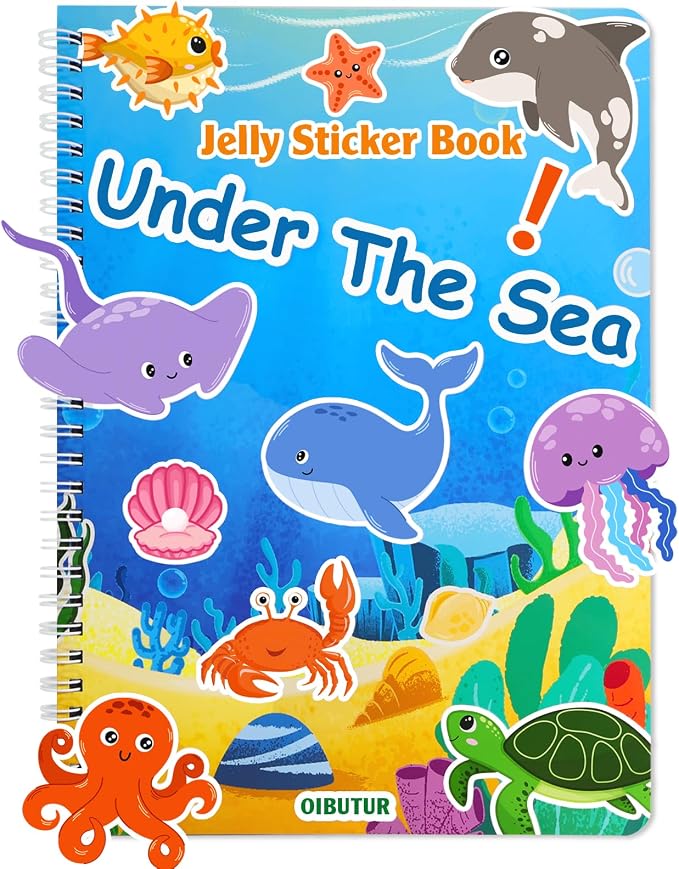 Jelly Sticker Books for Toddlers 2-4 Years, Under the Sea Stickers for Kids 1-3, Reusable Sticker Book for Toddler Easter Basket Stuffers ＆Travel Essentials Plane Activities (Under the Sea)