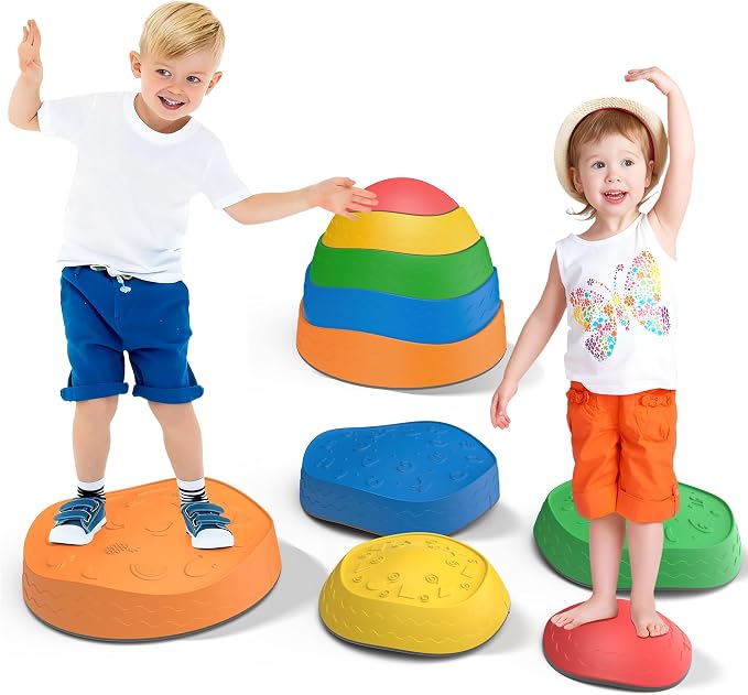 Stepping Stones for Kids – Sensory Balance toddlerToy | 5 Pack Non-Slip Indoor & Outdoor Stepping Stones ,Coordination ,Garden & Obstacle Course Equipment, Gift for Toddlers 3-6