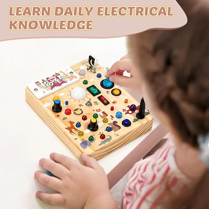 Joyreal Wooden Busy Board for Toddlers - Montessori Toys for 1 2 3 Year Old | Wooden Sensory Board, Sensory Learning Activity, Toddlers Activity Travel Toys for Boy & Girl Birthday Gift (Forest Theme)