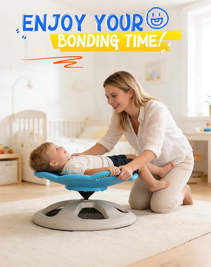 FERUERW Spinning Chair for Autistic Kids with Handle, Sensory Products | Sensory Toy Gifts for Children with ADHD/Autism, 220LBS Weight Capacity, Training Body Coordination, 3+ Years (Blue)