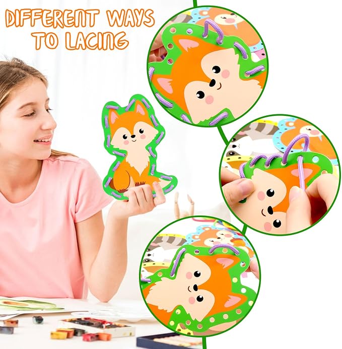 Omlisca Woodland Animals Lacing Cards for Kids 12 Pack Forest Animals Sewing Cards Owl Fox Bear Woodland Theme Party Decor Arts and Crafts Gifts for Toddler Preschool Developing Imagination Supplies
