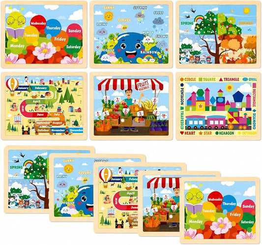 Montessori Wooden Puzzles for Toddlers 3-5, 6 Packs 24Pcs Solar System Learning Toys, Educational Preschool Puzzle Set, Toys for Kids Age 3 4 5 6 7 8, Birthday Gift for Boys Girls（Season）