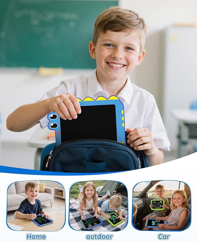 12 Inch LCD Doodle Board Tablet Toy - Green Dinosaur Drawing Pad for Kids 3-6 Years Old - Christmas and Birthday Gifts Blue