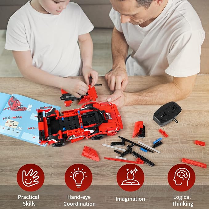 GAMZOO RC Toy Best Birthday Gifts for Age 6 7 8 9 10 11 12 Years Old Kids Boys Girls 2 in 1 Remote Control Racing Car Building Blocks 351 Pcs DIY Building Kits Engineering Construction Toy