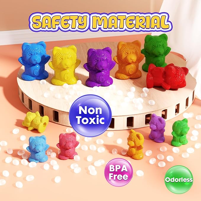 Bmag 120 PCS Counting Bears Math Manipulatives (60 Large & 60 Small Bears in 12 Colors), Color Sorting Toys for Toddlers 3+, Preschool & Kindergarten STEM Learning Educational Toys with Storage Jar