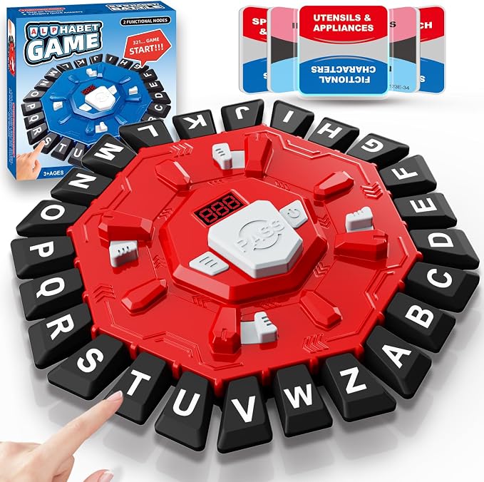 Word Game,Family Board Games with 2 Modes,220 Topics,Fast-Paced Letter Game | Pressing Games for Kids Adults Families,2–8 Players Home,Party,Classroom,Travel,with 220 Topic Categories,24 Letters,35 Cards