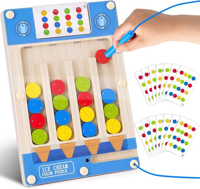 3 4 5 Year Old Boy Birthday Gift, Kids Magnetic Color Matching Puzzle Board | Montessori Toys for 3-5 Year Old Boys, Kids Autism Sensory Travel Toy for Plane, Wooden Maze Game for Girls Boy Brain Teaser