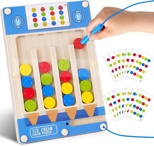 3 4 5 Year Old Boy Birthday Gift, Kids Magnetic Color Matching Puzzle Board | Montessori Toys for 3-5 Year Old Boys, Kids Autism Sensory Travel Toy for Plane, Wooden Maze Game for Girls Boy Brain Teaser