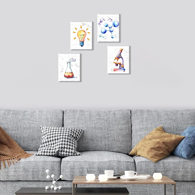 Chemistry Wall Art Colorful and Fun Science Exploration Decor 10X8 Inch | Lab,Kids Playroom,Bedroom,Classroom,Bulletin Board Decoration,Set of 4