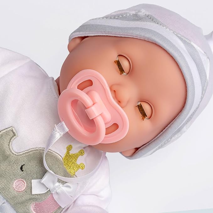 15" Realistic Soft Body Baby Doll with Open/Close Eyes | JC Toys - Berenguer Boutique | Bottle & Pacifier | Grey | Ages 2+