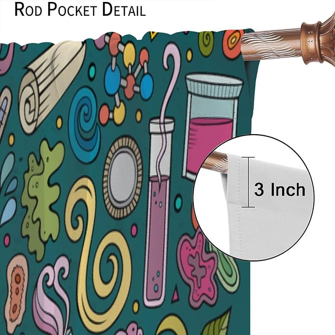 Science Symbols Kids Curtain Sketches Cartoon Chemistry Physics Geometry Education Pattern Print Window Drapes for Bedroom Living Room Kitchen Decor,2 Panel Set,42x45 Inch Decor