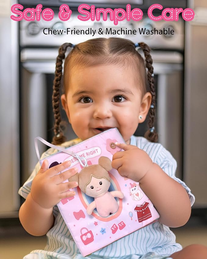 LeyaDoll Montessori Busy Book for Toddlers 1-3, 1 Year Old Girl Gifts | Toddler Airplane Travel Essentials, Crinkle Pages, Fine Motor Skills Toys, Keep Toddlers Busy, Pink Gift Box Included