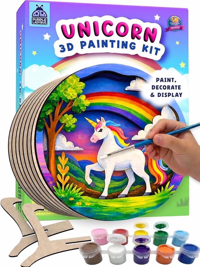 Unicorn 3D Painting Kit for Kids - DIY Wooden Painting Crafts for Kids, Unicorn Craft Set, 7 8 9 10 Year Old Girl Birthday Gifts, Girls Crafts Ages 6-8, Arts and Craft for Kid Ages 8-12