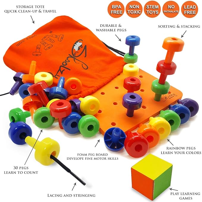 Skoolzy Color Sorting Toy - Peg Board Set and Shapes Puzzle - Educational Fine Motor Skills Toys for Kids