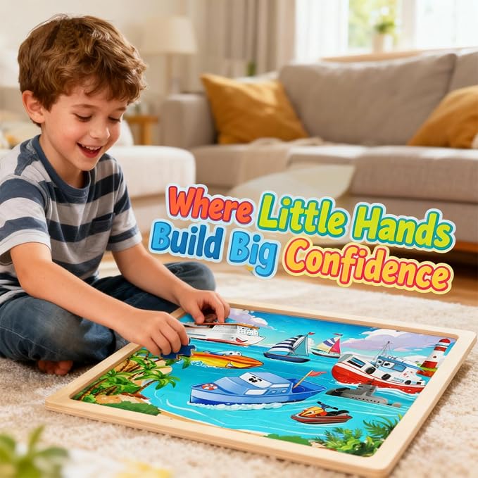 Wooden Puzzles for Kids, Jigsaw Puzzles, Vehicle Theme Educational Gifts | 100% Wooden