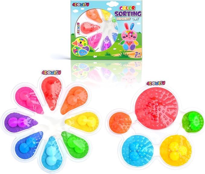 2Pcs Color Sorting Sensory Toys for Kids with Autism Toddler Toys for Airplane Travel Road Trip Preschool Montessori Toys Fine Motor Skills B Easter Basket Stuffers Gifts for Kids Boys Girls