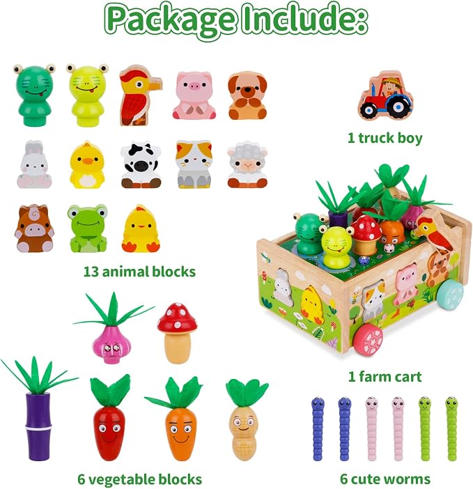 KMTJT Montessori Wooden Toddler Toys for 1 2 3 Years Old Boys Girls Gifts | Shape Sorting Toys First Birthday Gifts for 1-2 Years, Wood Animal Farm Car Preschool Educational Fine Motor Skills Toy