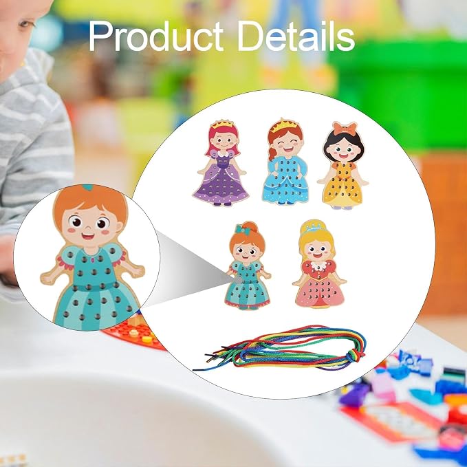 getuse Wooden Lacing Cards Sewing Threading Toys for Kids Preschoolers Fine Motor Skills Development Hand-Eye Coordination Learning Toy- Style C