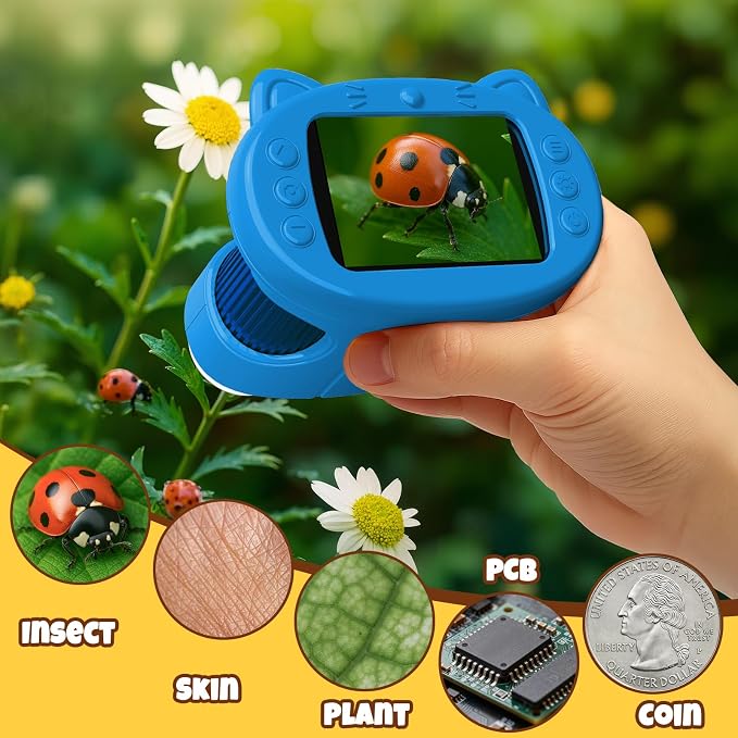 Handheld Digital Mini Microscope for Kids: 1000X 4K 2.4" Microscopes Toys | Portable Pocket STEM Electronic Learning Educational Science Kit 8-12 Birthday Gift 4 5 6 7 Year Old Boy Girl