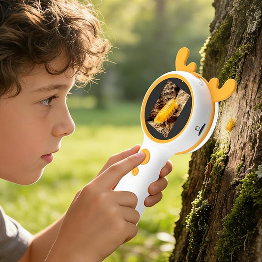 Kids Microscope Orange Deer - Digital Handheld STEM Kit & 1080P Camera (600x Zoom) - Portable Science Toy for Outdoor Camping & Backyard Fun - Gift for Boys & Girls Age 5-12
