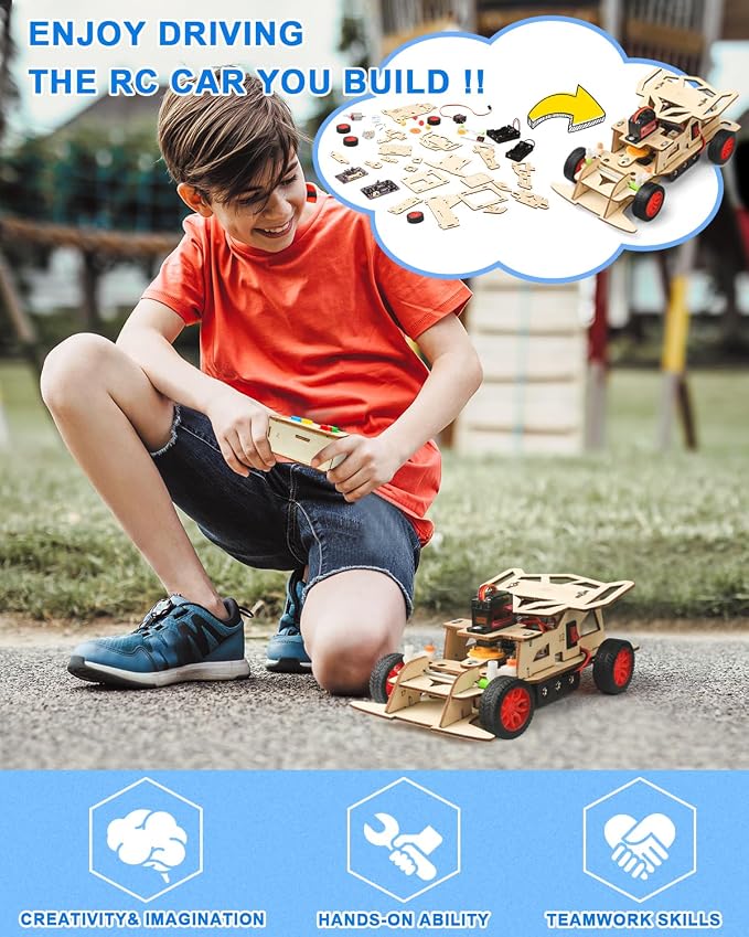 STEM Kits for Kids 8-10, STEM Toys for Boys Ages 8-13, Remote Control Car, Wooden 3D Puzzles Science Kits 8-12 Projects Building Model, Birthday Gifts for 9 11 14 Year Old Teen Boys Girls