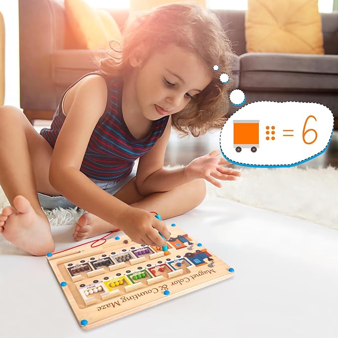 Poycuna Magnetic Color and Number Maze Board Wooden Montessori Fine Motor Skills Toys for 3 4 Year Old Preschool Learning Activities Classroom Must Haves Sorting Travel Toys for Toddlers Boys Girls