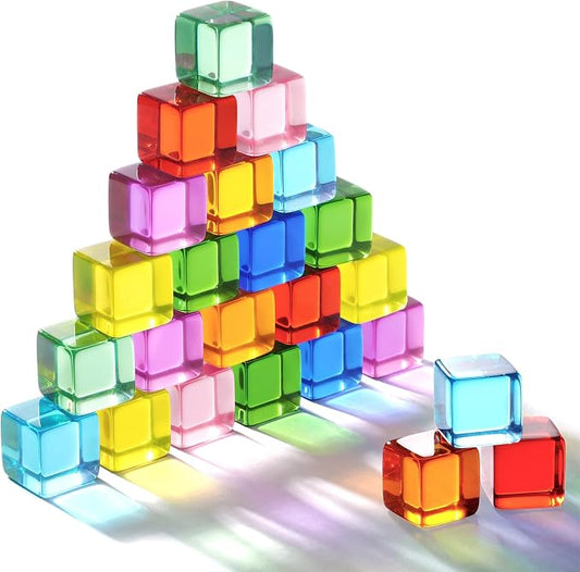 Woodtoe Rainbow Building Blocks for Toddlers, 24 PCS Gem Blocks for Kid 3-6 | Acrylic Blocks, Montessori Stacking Toy for 3 4 5 6 Year Old, Educational STEM Creative Sensory Toy Gifts for Kids Boys Girls