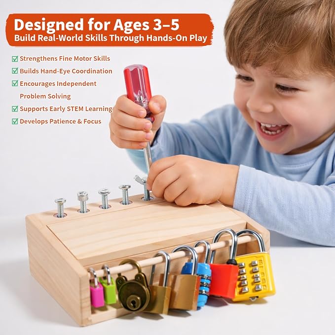 INIFEIDALA Montessori Toys for 3 4 5 6 Year Old Birthday Gift | Screwdriver Board Set,Lock and Key Toy,Fine Motor Skills,STEM Toys,Educational Learning Sensory Activities