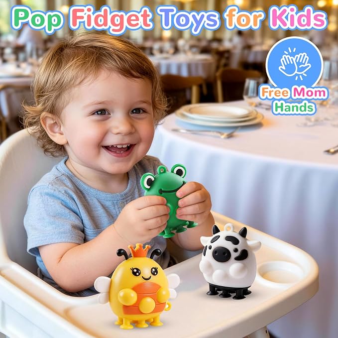 ChildFun 6 PCS Animal Suction Popper Sensory Toys, Travel Toys for Airplane & Car Activities, Silicone Pop Fidget Toys for Kids, Birthday Gifts for Girls & Boys