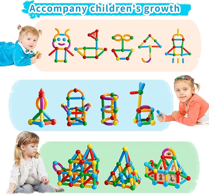 TOKBLOK Magnetic Blocks for 3+ Years Old Girls Boys Magnetic Building Sticks Preschool Educational Learning STEM Toys Montessori Magnet Toys Kids Gift - 76Pcs Starter Set