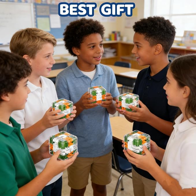 3D Rolling Ball Maze Cube, Marble Labyrinth Cube, 3D Labyrinth Puzzle Cube, Spatial Awareness Brain Training Educational Focus Game Gift for Adults Teens Kids (Orange & Green)
