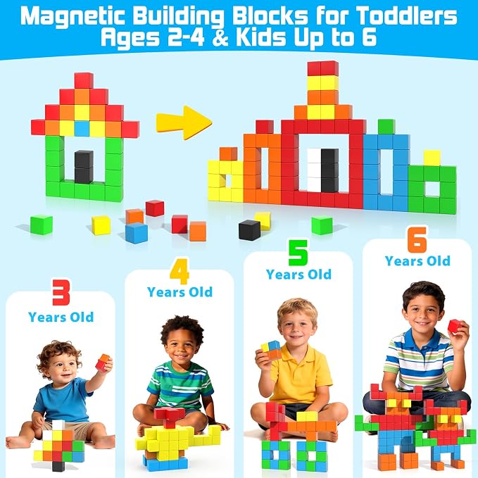 48PCS Large Magnetic Blocks, Magnet Building Cubes for Toddler 3+ Boy Girls | Sensory Montessori Toys, Preschool Educational Magnet Cubes, Outdoor Kids Toys, Magnet Toys for Kids Age 3 4 5 6 Year Old