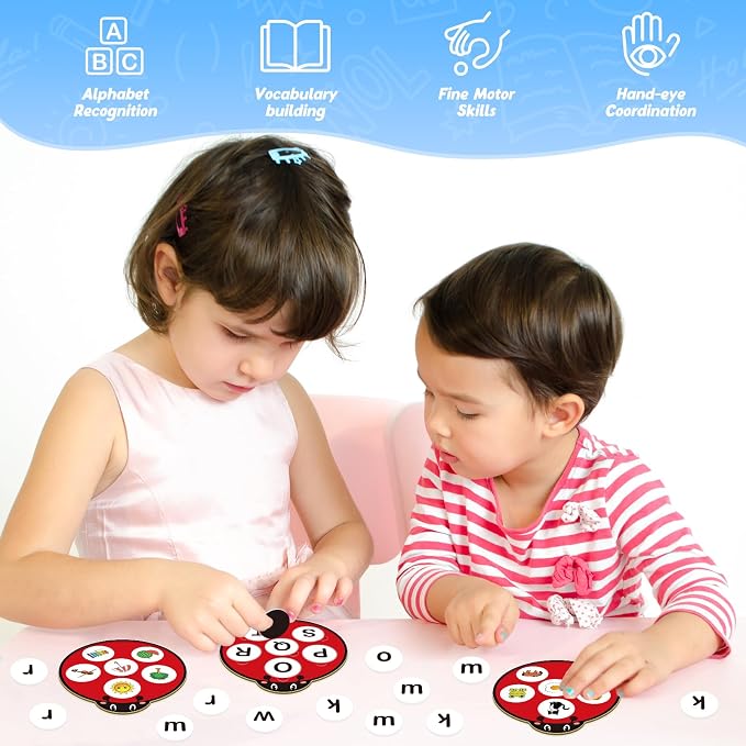 Kasfalci Alphabet Games for Kids Toddlers,Animal Cards,Alphabet Learning Toys,ABC Flash Cards,Speech Therapy,Letter Matching Board Games for Kids 3-6,Ladybug Toys,Preschool Classroom Must Haves