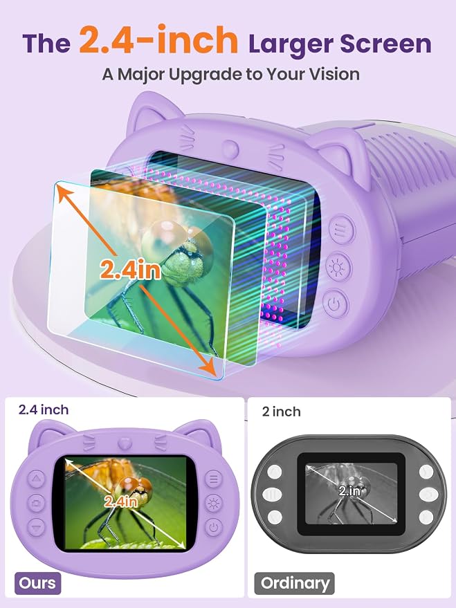 Microscope for Kids, 2.4 Inch Digital Microscope with 1000X Magnification, Handheld Camera Mini Pocket Magnifying Glass, Educational Birthday Gifts Toys for Ages 3+, Purple