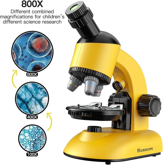 Microscope Kit for Kids - LED 40X-1200X Magnification Science Toy, Slides With Specimens, STEM Kit for Students