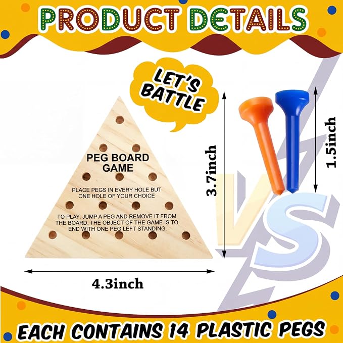 Skylety 6 Pack Wooden Triangle Peg Game, Educational Board Game for Teens and Adults, Strategy Fun Learning Puzzles Toy for Travel Family